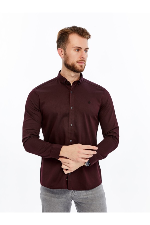 Likra Karışımlı Düz Gabardin Kot Kumaş Uzun Kollu Erkek Gömlek