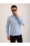 Likralı Kapak Detaylı Gabardin Kot Kumaş Casual Modern Erkek Gömlek