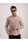 Likralı Kapak Detaylı Gabardin Kot Kumaş Casual Modern Erkek Gömlek