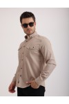 Likralı Kapak Detaylı Gabardin Kot Kumaş Casual Modern Erkek Gömlek