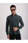 Likralı Kapak Detaylı Gabardin Kot Kumaş Casual Modern Erkek Gömlek