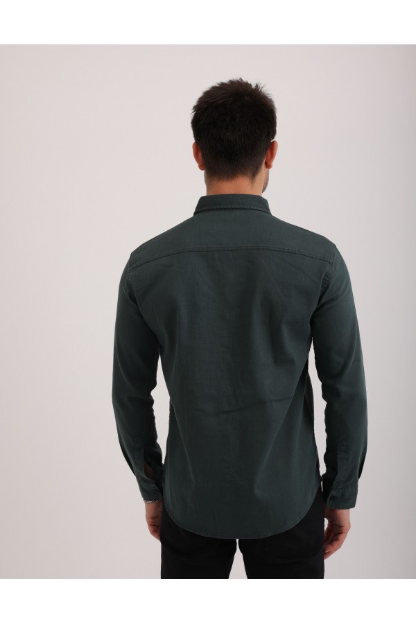 Likralı Kapak Detaylı Gabardin Kot Kumaş Casual Modern Erkek Gömlek