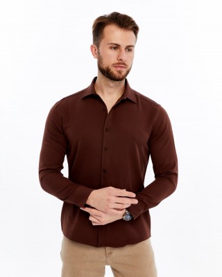 Likralı Dabıl Kumaş Rahat Kesim Günlük Erkek Gömlek