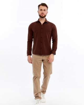 Likralı Dabıl Kumaş Rahat Kesim Günlük Erkek Gömlek