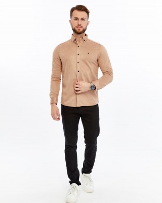 Likralı Scuba Süet Esnek Yapılı Casual Erkek Gömlek